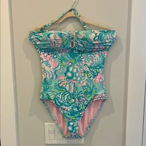 Lilly Pulitzer Aqua and Pink Floral One Piece Swimsuit